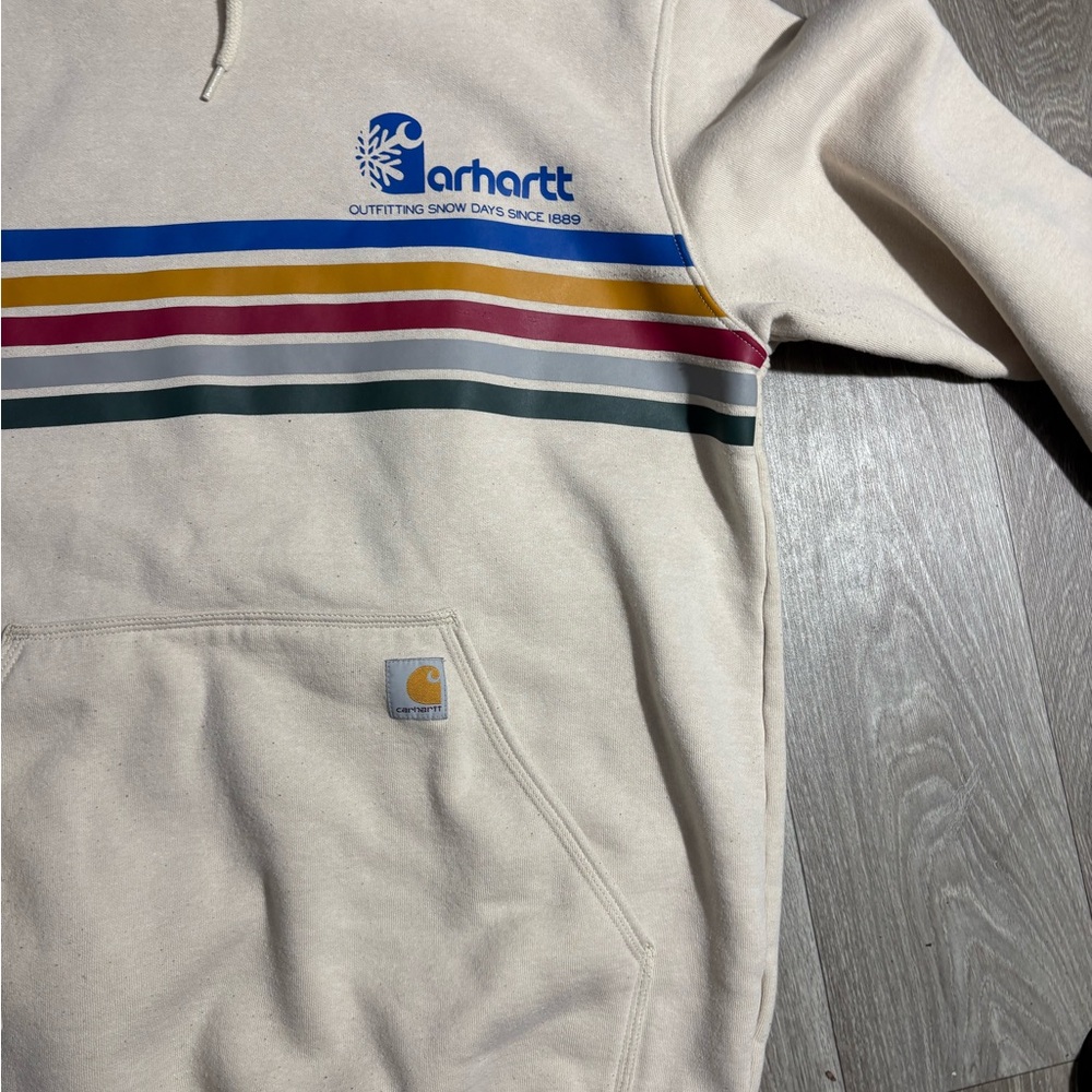 Carhartt Men's Beige Hoodie with Colorful Stripes - Picture 2 of 4